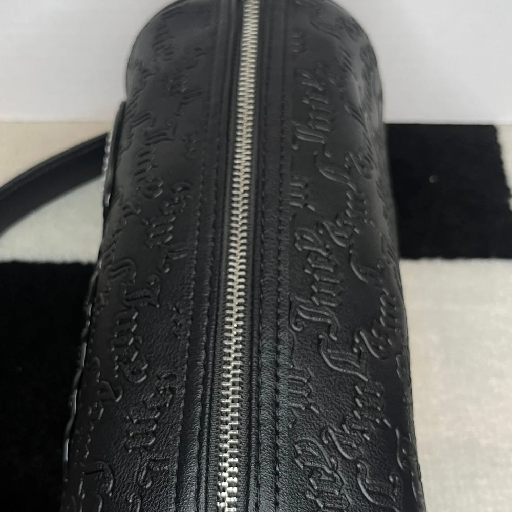 Juicy Couture Black Barrel Shoulder Bag Rhinestone Pearl Logo & Chain Strap - Picture 7 of 10